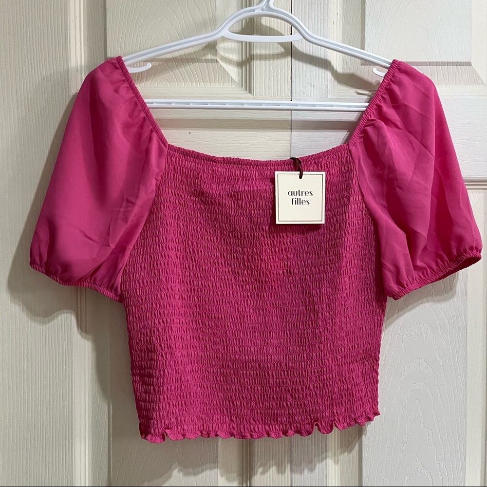 Autres Filles Fuchsia Smocked Short sleeves Top in Size Small